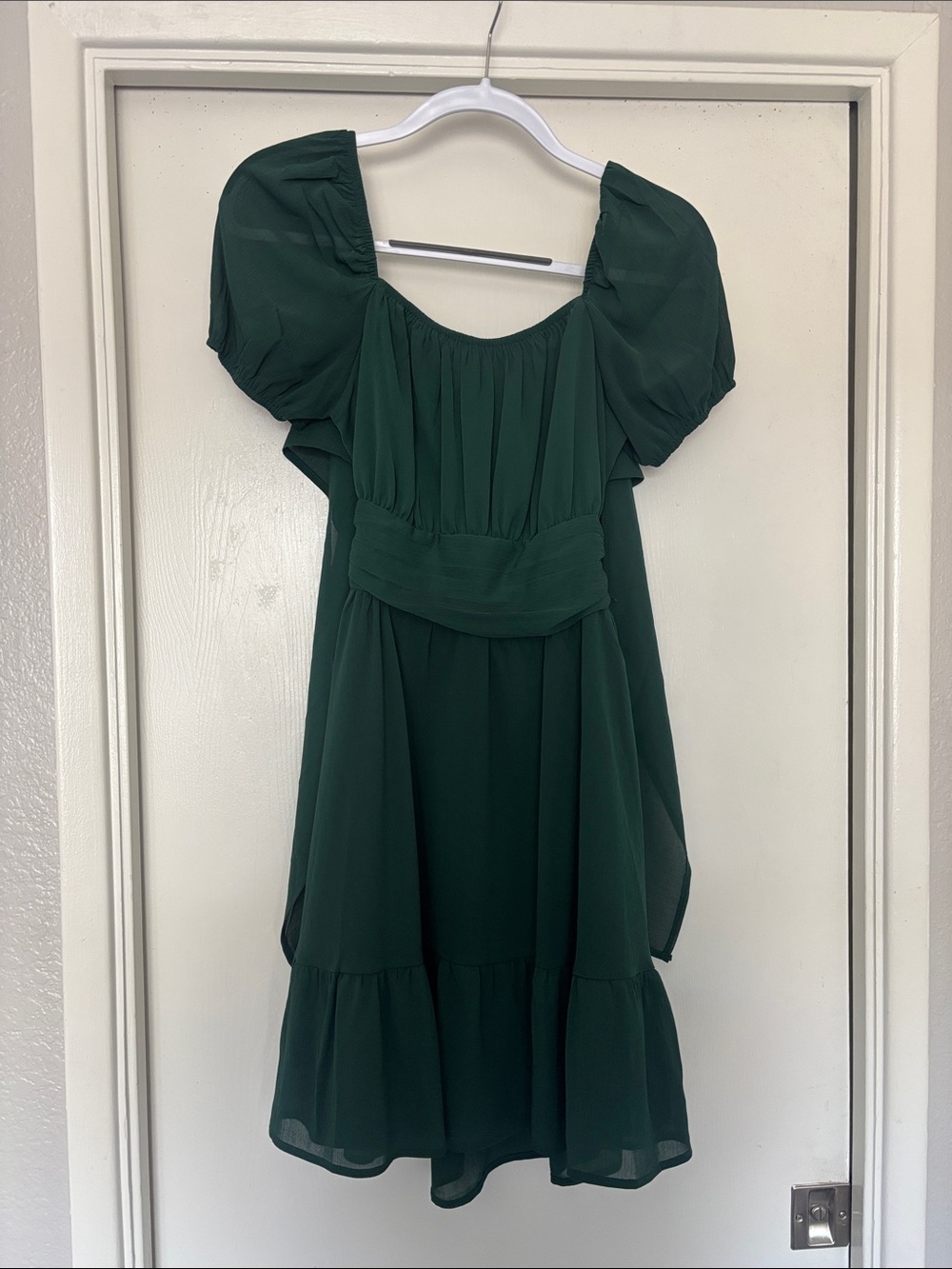 Women's Dark Green Puff-Sleeve Midi Dress